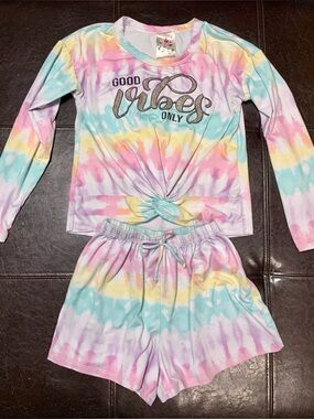 🌈6/$10 Good Vibes Only Pastel Tie-Dye Kids Pajama Set